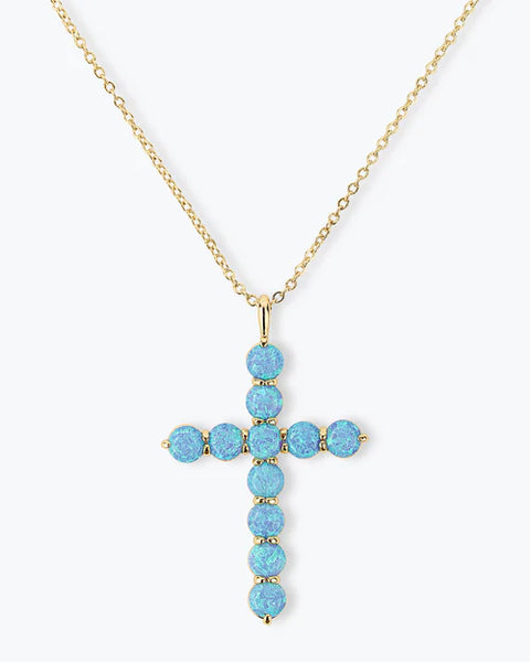 Oh She Fancy" Cross Pendant 18" Gold|Blue Opal - Lulu Bella Boutique