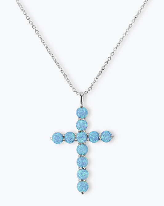 "Oh She Fancy" Cross Pendant Silver|Blue Opal
