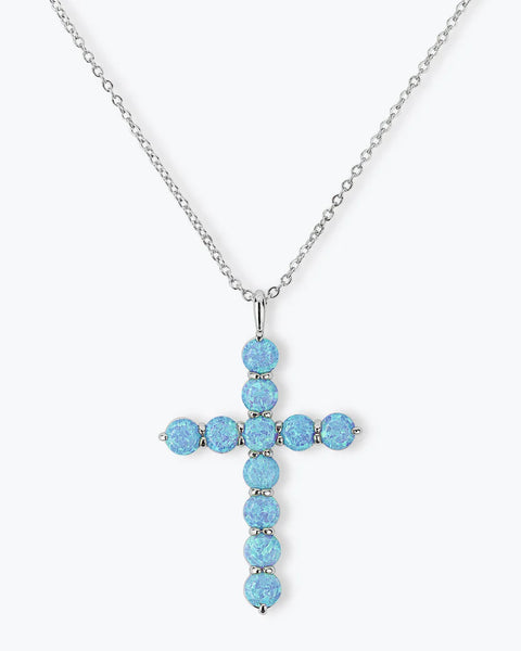 "Oh She Fancy" Cross Pendant Silver|Blue Opal