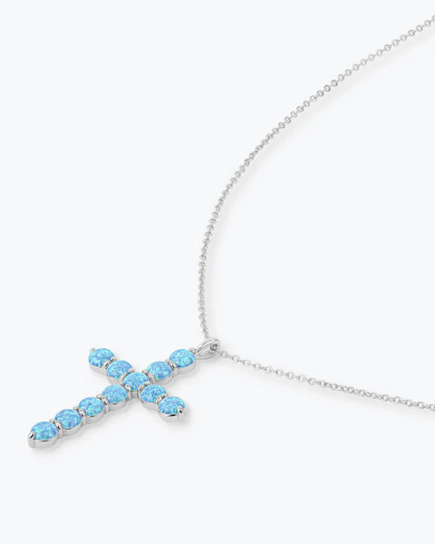 "Oh She Fancy" Cross Pendant Silver|Blue Opal