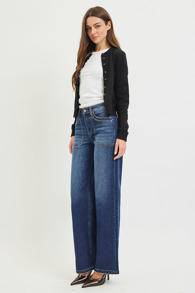 High Rise Wide Leg Jeans With Front Patch Pocket