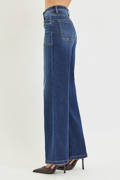 High Rise Wide Leg Jeans With Front Patch Pocket