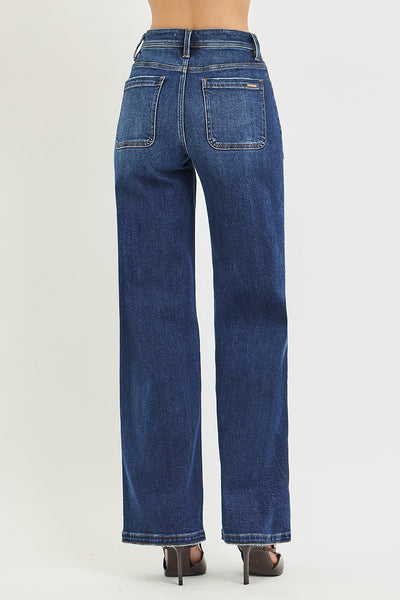 High Rise Wide Leg Jeans With Front Patch Pocket