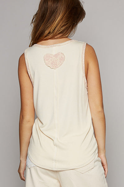 V-Neck Sleeveless Front Heart Peace Patch Top