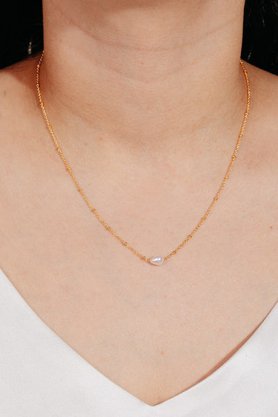 Chain Link Pearl Charm Necklace