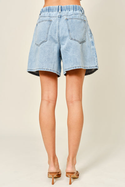 Super Soft Wide Leg Pleated Denim Shorts - Lulu Bella Boutique