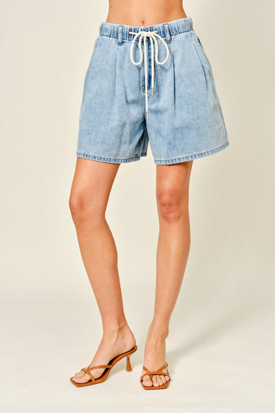 Super Soft Wide Leg Pleated Denim Shorts - Lulu Bella Boutique