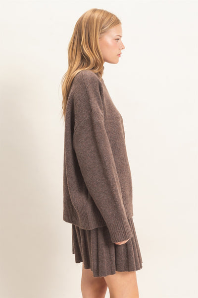 Mock Neck Sweater And Pleated Skirt Set
