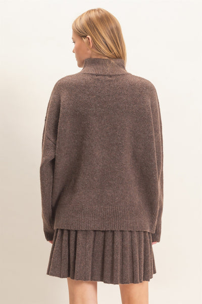 Mock Neck Sweater And Pleated Skirt Set