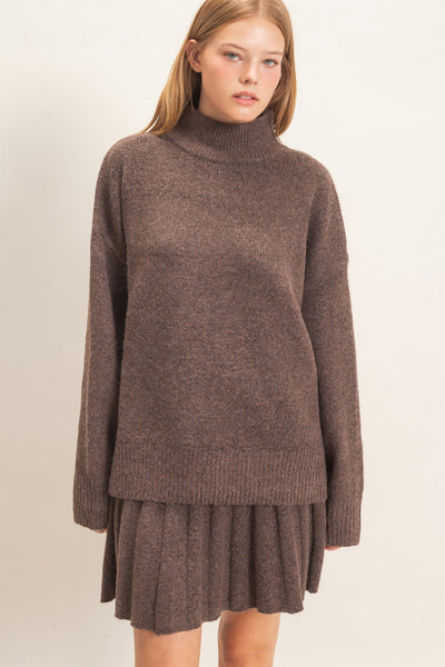 Mock Neck Sweater And Pleated Skirt Set