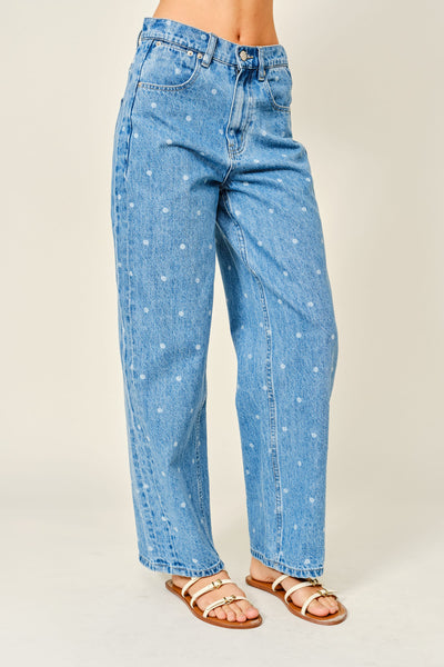 Polka Dot Straight Denim Pants
