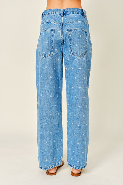 Polka Dot Straight Denim Pants