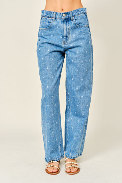Polka Dot Straight Denim Pants