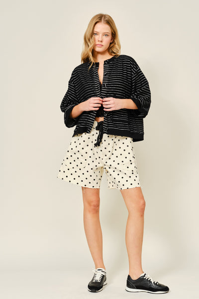 Cotton Polka Dot Barrel Shorts With Waist Belt - Lulu Bella Boutique