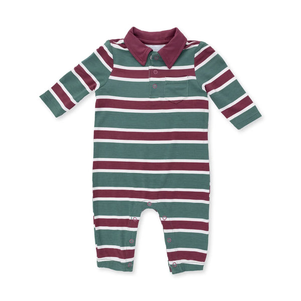 Rugby Stripe Green  Polo Romper