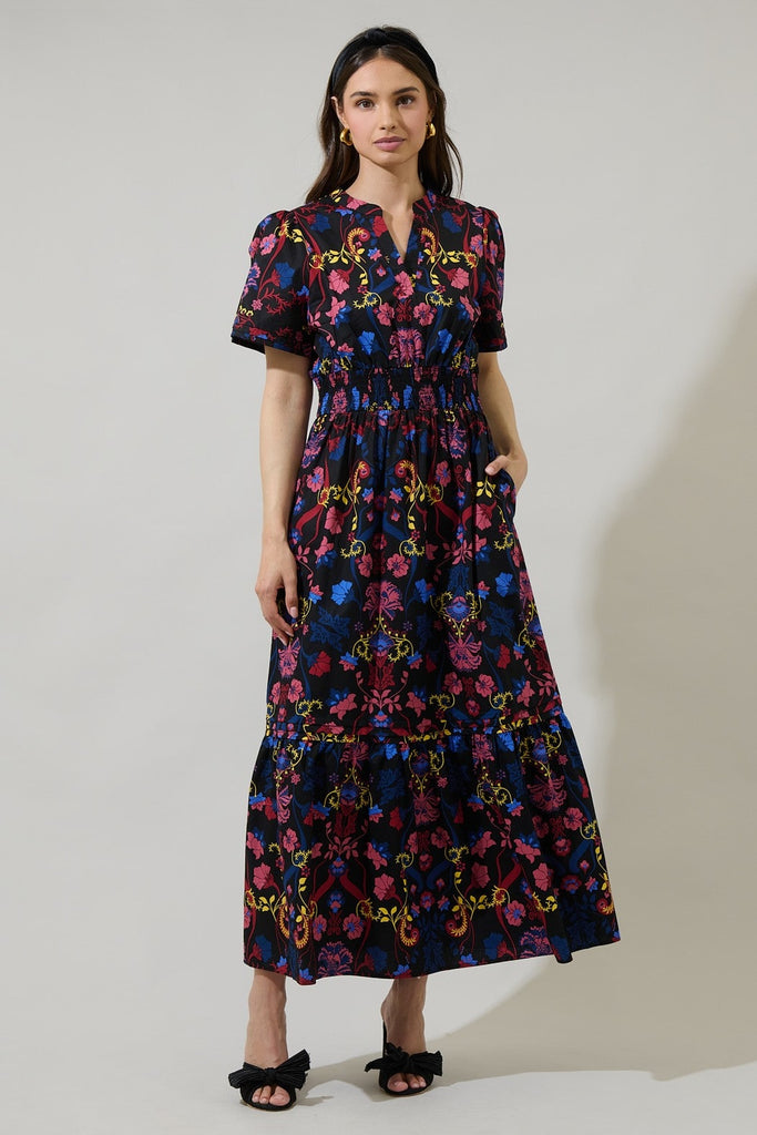 Palmero Midnight Belraj Poplin Maxi Dress BLACK-MUL / XS by Sugarlips Palmero Midnight Belraj Poplin Maxi Dress BLACK-MUL / XS by Sugarlips