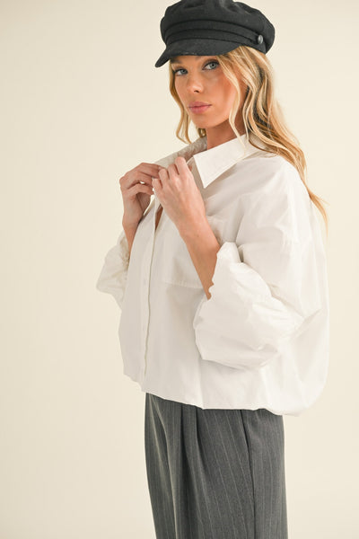 Button Down Bubble Sleeve Top