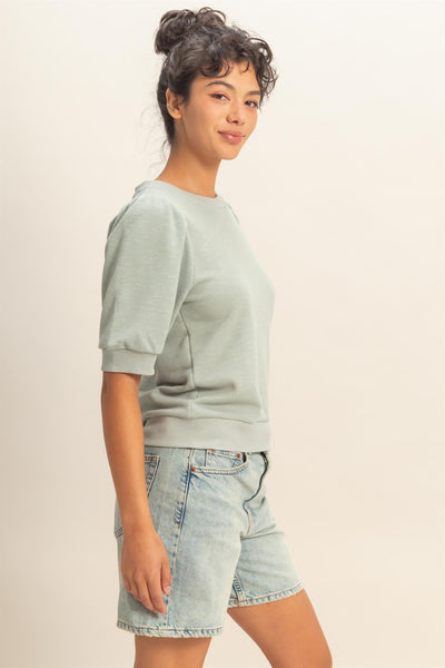 Puff Short Sleeve Crew Neck Top - Lulu Bella Boutique