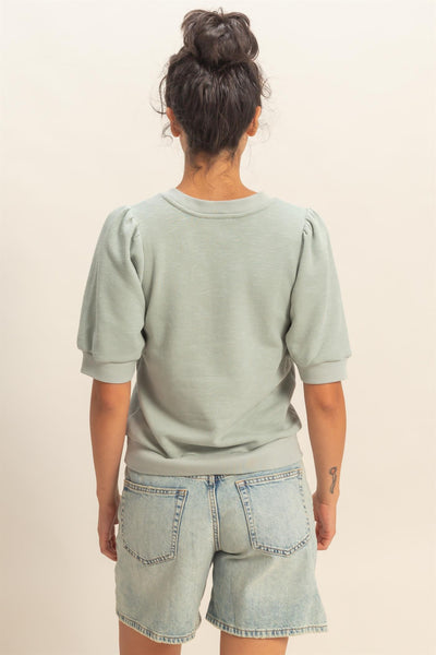 Puff Short Sleeve Crew Neck Top - Lulu Bella Boutique