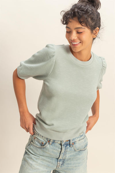 Puff Short Sleeve Crew Neck Top - Lulu Bella Boutique
