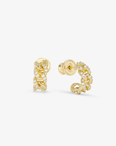 Pavé Julian Chain Huggies Gold|White Diamondettes
