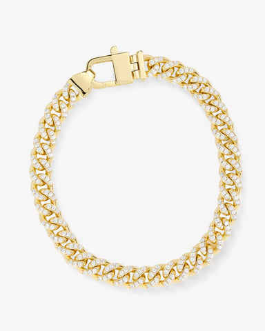 Pavé Julian Cuban Chain Bracelet 6.8mm Gold|White Diamondettes