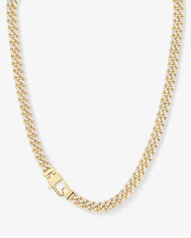 Pavé Julian Cuban Chain Necklace 6.8mm Gold|White Diamondettes
