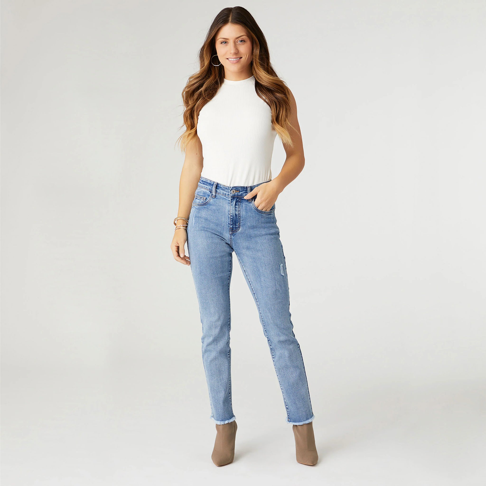 EverStretch Straight Jeans with Raw Bottom