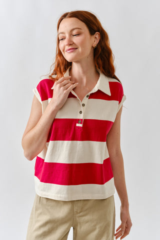 Striped Cropped Polo Muscle Tee