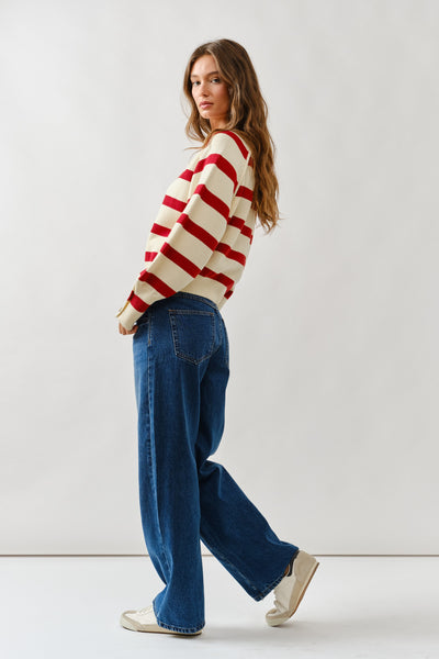 Stripe Raglan Sweater Cardigan