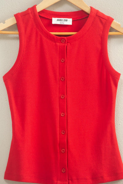 Ribbed Button Front Tank Top - Lulu Bella Boutique