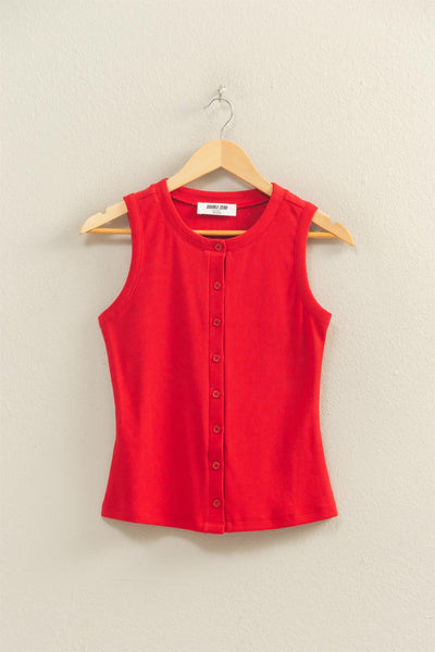 Ribbed Button Front Tank Top - Lulu Bella Boutique