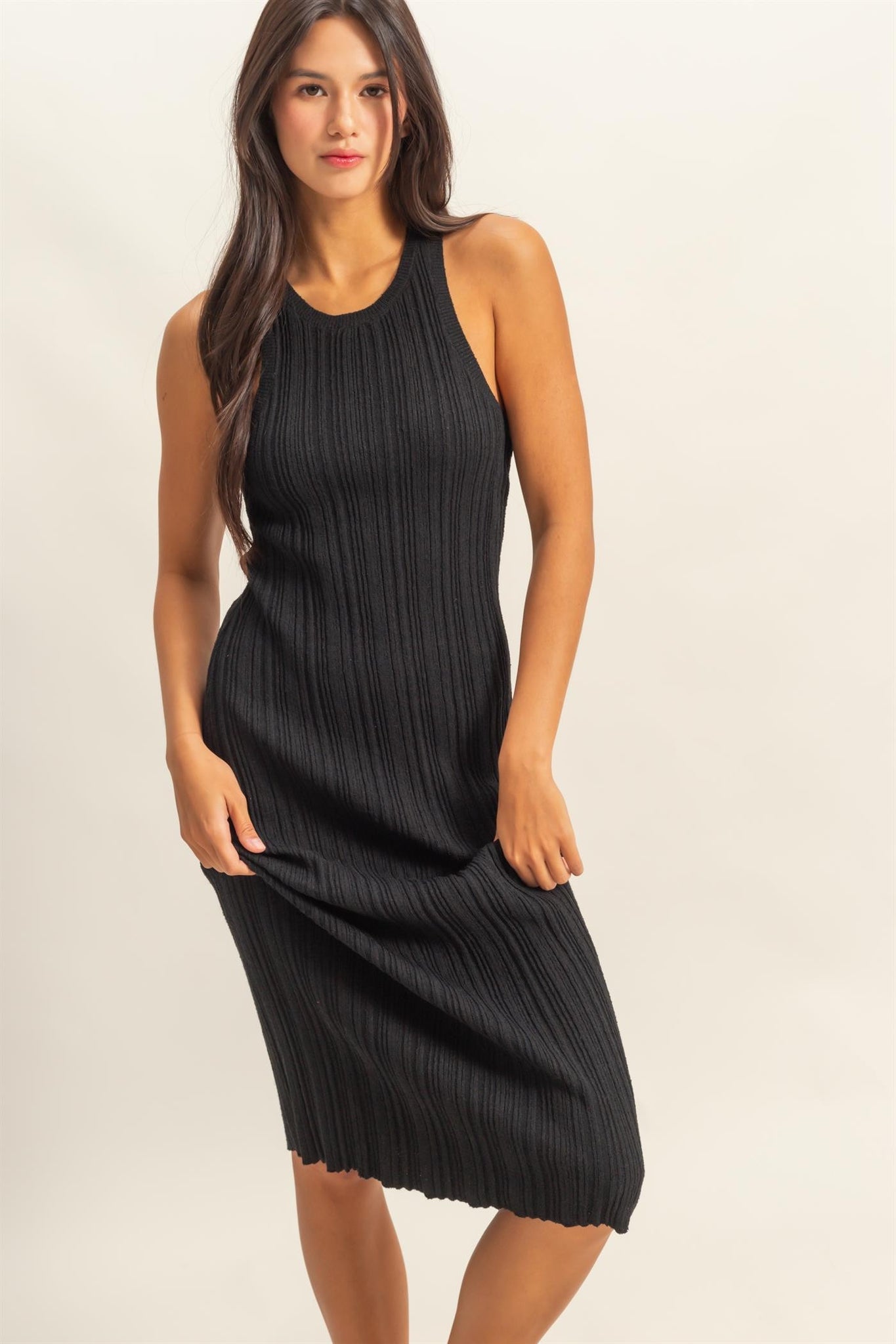 Round Neck Bodycon Ribbed Knit Dress Black / S Round Neck Bodycon Ribbed Knit Dress Black / S