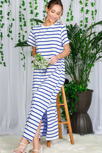 Crew Neck Short Sleeve Striped Maxi Dress