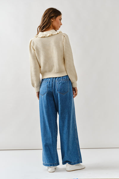 Ruffle Collar Knit Cardigan