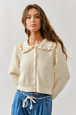 Ruffle Collar Knit Cardigan