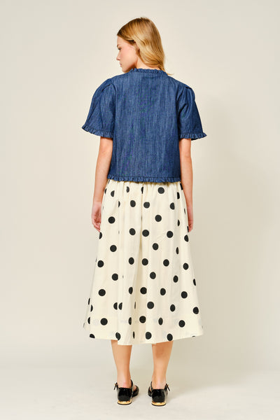 Ruffle Edge V Neck Short Sleeve Denim Jacket - Lulu Bella Boutique