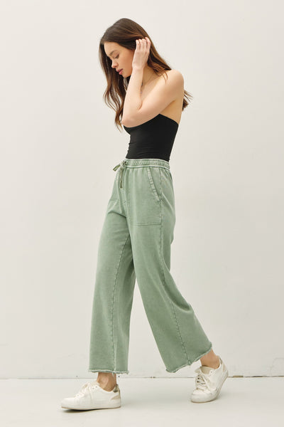 Garment-dye Cotton Fleece Wide Leg Crop Pants - Lulu Bella Boutique