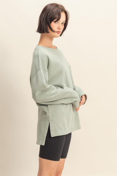 Crew Neck Single Pocket Pullover Sweatshirt