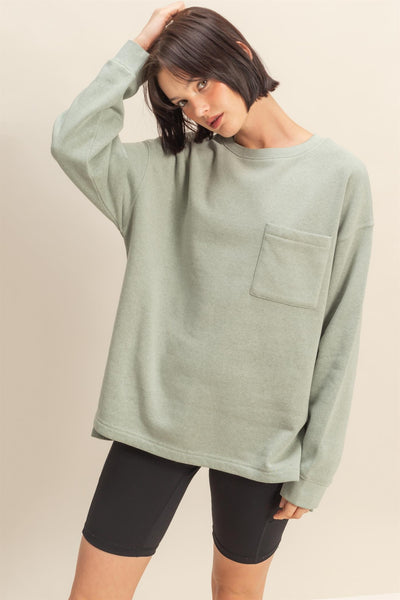 Crew Neck Single Pocket Pullover Sweatshirt