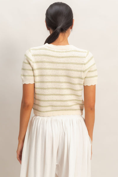 Striped Short Sleeve Cardigan With Scallop Edge - Lulu Bella Boutique