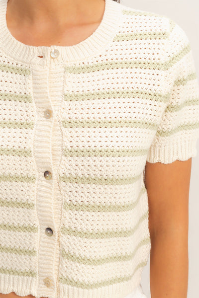 Striped Short Sleeve Cardigan With Scallop Edge - Lulu Bella Boutique