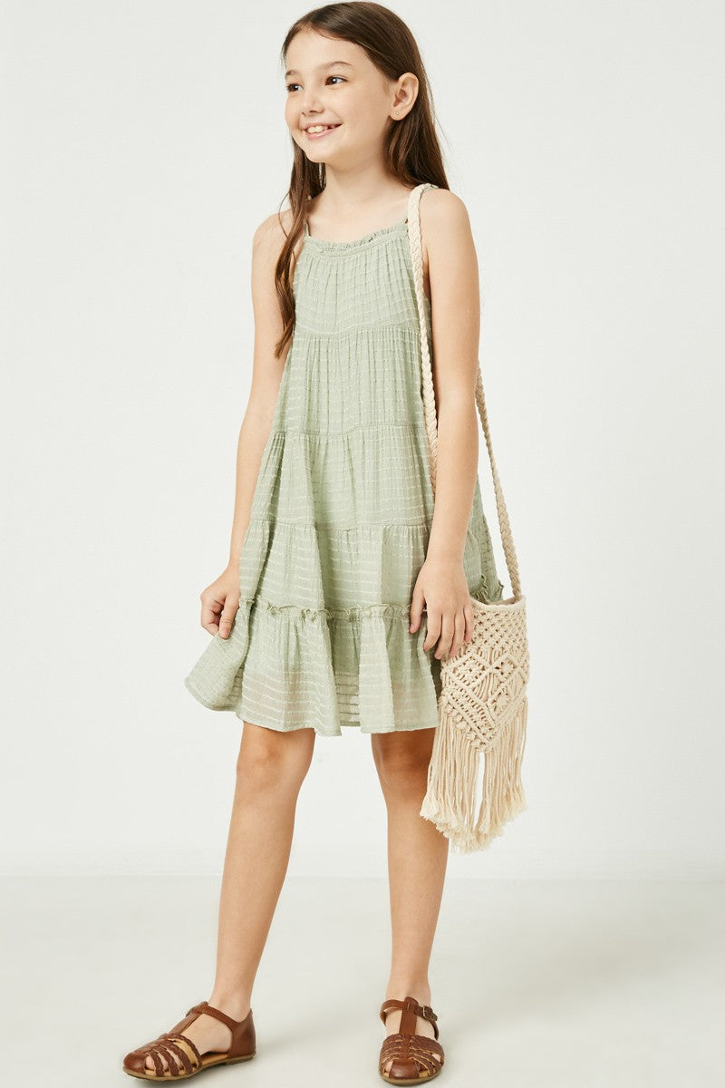Girls Texture Stripe Tiered Halter Mini Dress - Lulu Bella Boutique
