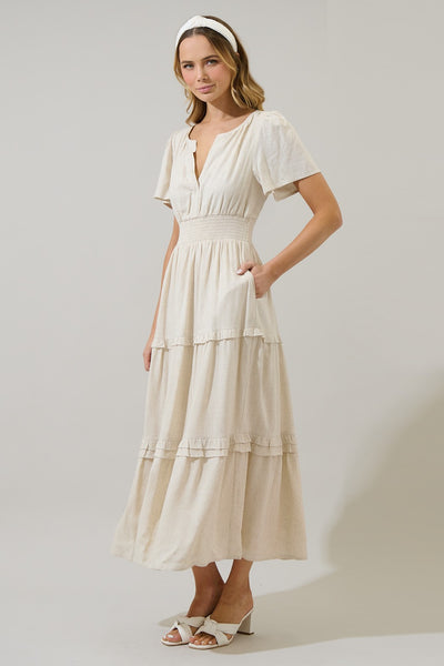 Sandy Shore Poplin Tiered Maxi Dress