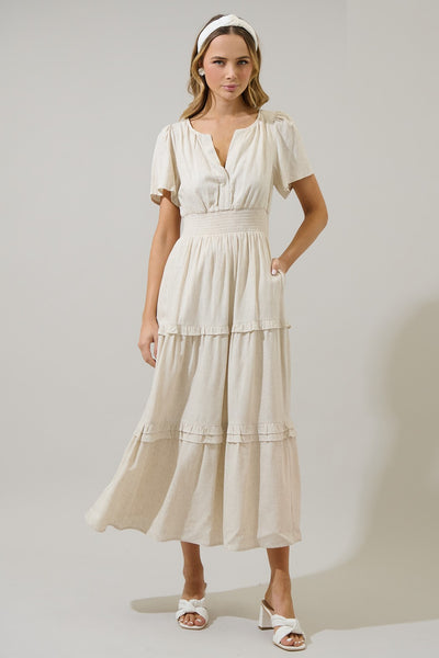 Sandy Shore Poplin Tiered Maxi Dress