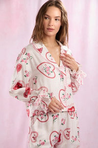 Satin Print Scallop Pajamas