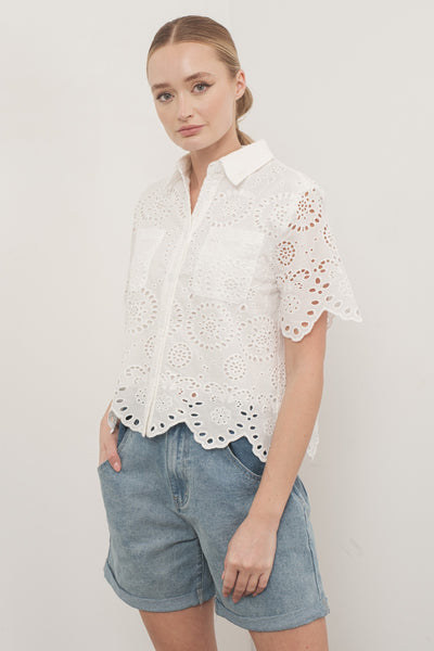 Scallop Egde Lace Button Down Shirts - Lulu Bella Boutique