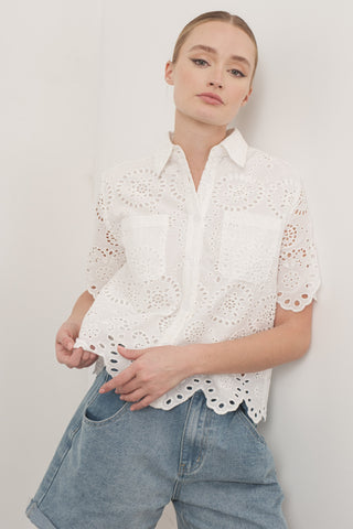 Scallop Egde Lace Button Down Shirts - Lulu Bella Boutique
