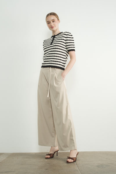 Wide Leg Pants With Self Belt - Lulu Bella Boutique