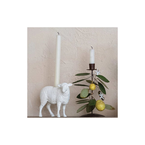 Resin Sheep Taper Holder, Antique White